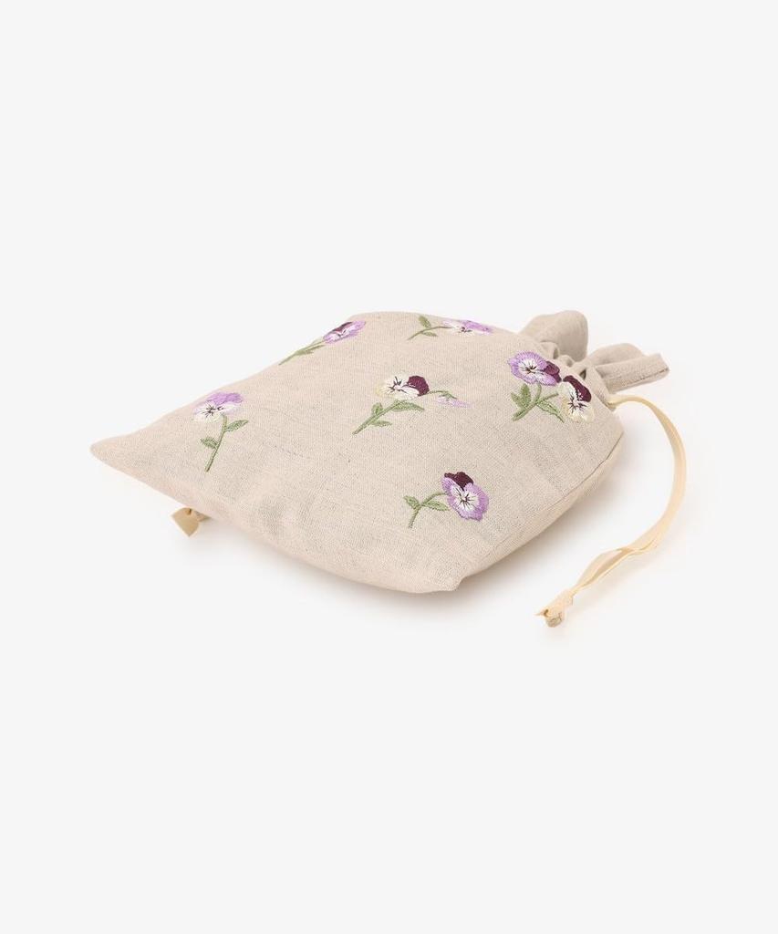 Afternoon Tea Living JK04 Flower Language Drawstring Pouch, Medium, Pansy, Beige