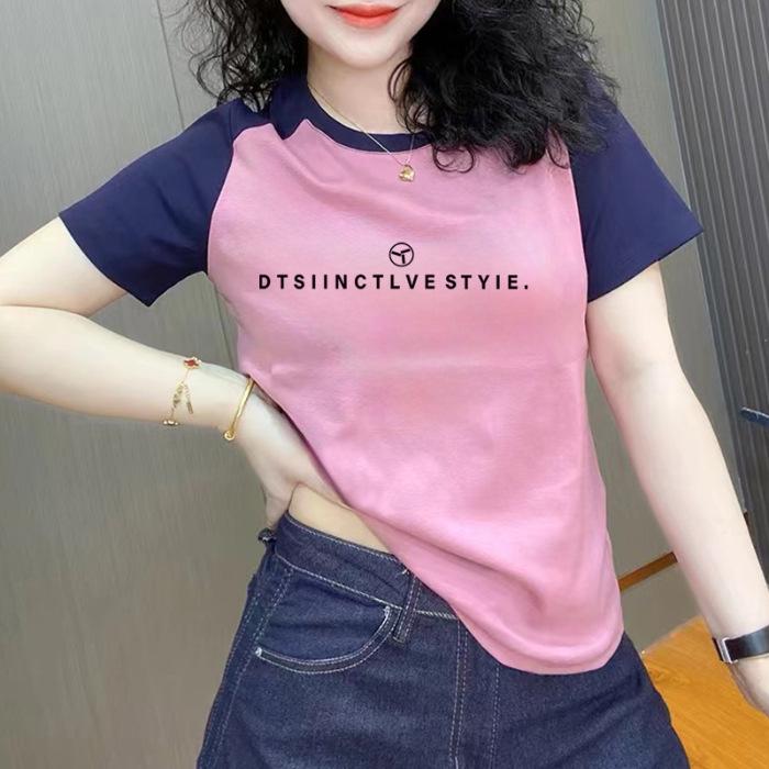 Women s Chic Pink Cotton Raglan Short Sleeve Round Neck Tee - Trendy Color Block Summer Top M розовый