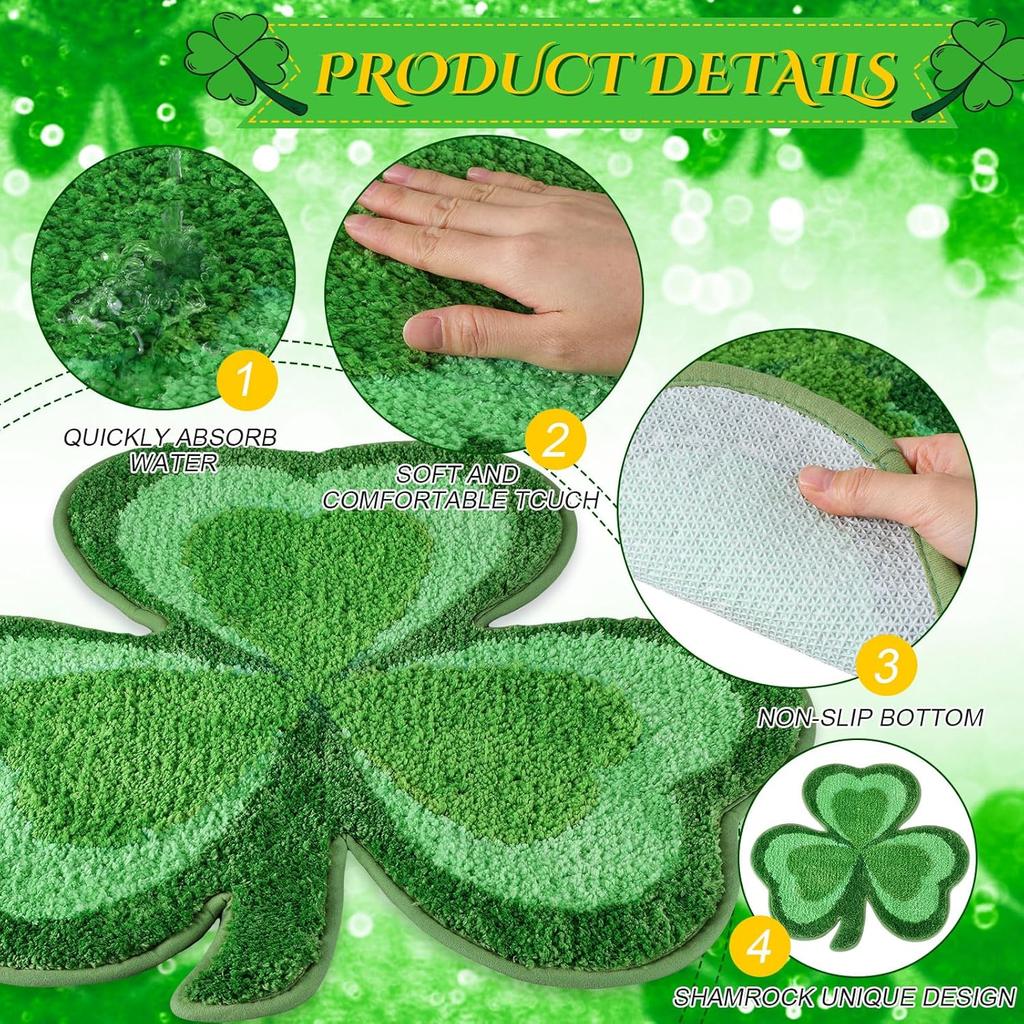 Cindeer St Patricks Day Shamrock Bathroom Rugs Lucky Shamrocks Clover Decorative Doormat Washable Kitchen Rugs Comfort Nonslip Doormats Rug Shower