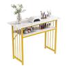 Modern Nail Art Table Marble Texture Golden Trim Manicure Desk With Storage For Professional Home Salon