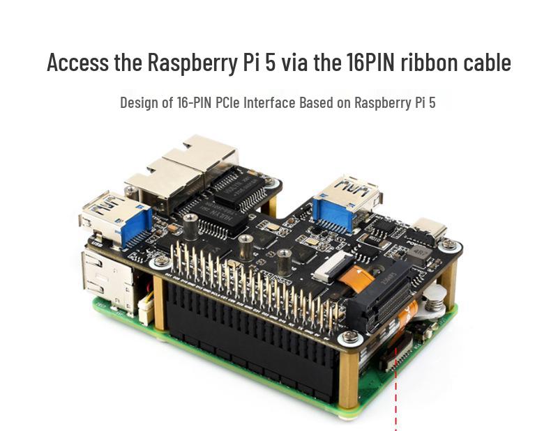 Raspberry Pi 5 PCIe M.2 NVMe Expansion Card with USB 3.2 Dual 2.5G Ethernet Ports and SSD Boot