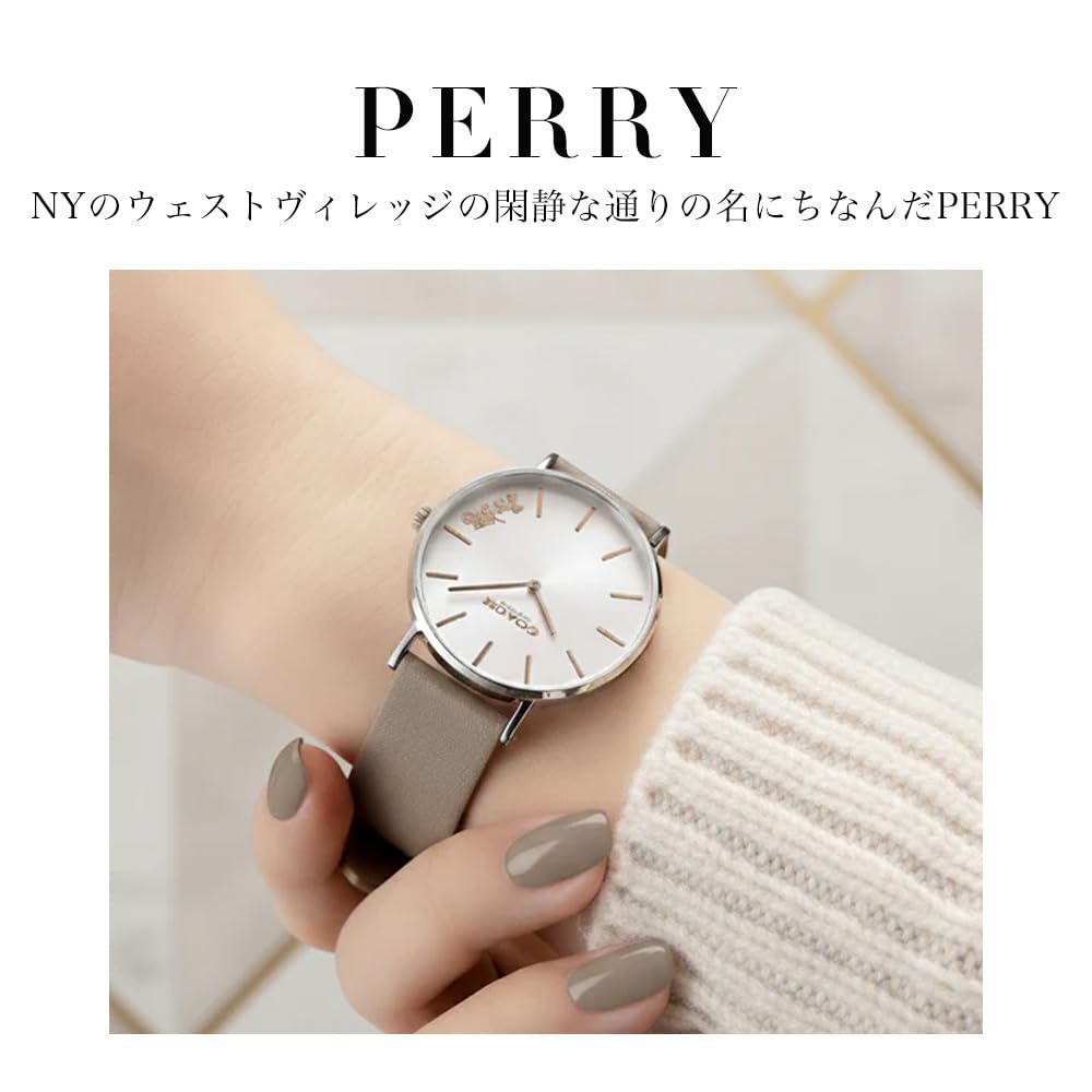 Uhr PERRY Weißes Zifferblatt Graues Lederarmband 14503119 [Coach][Authentischer Import] Damen