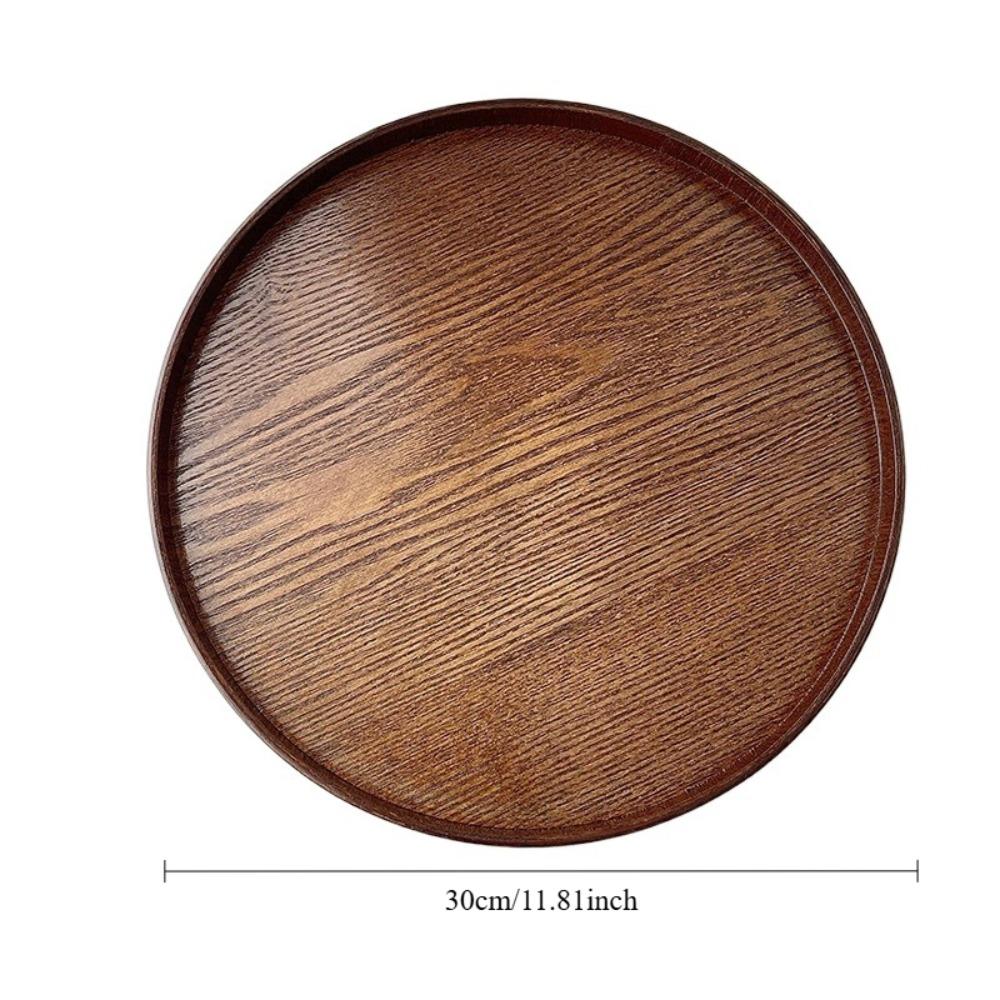 1PCS Wood Serving Tray Home Decoration Kitchen Counter Breakfast Plate Non Slip Salad Dessert Plate Round Coffee Tea Tray