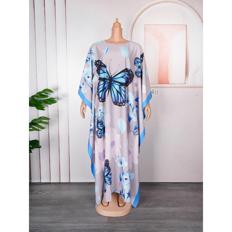 

Женское свободное платье из шифона с принтом больших размеров one size серый