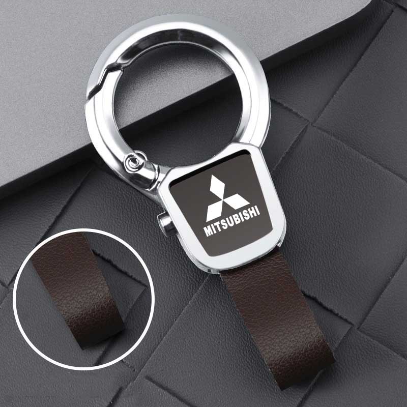 Autologo Sleutelhanger PU Leer Metaal Sleutelring Hanger Voor Mitsubishi Ralliart ASX Lancer Cordia Pajero Outlander Galant Mirage Colt