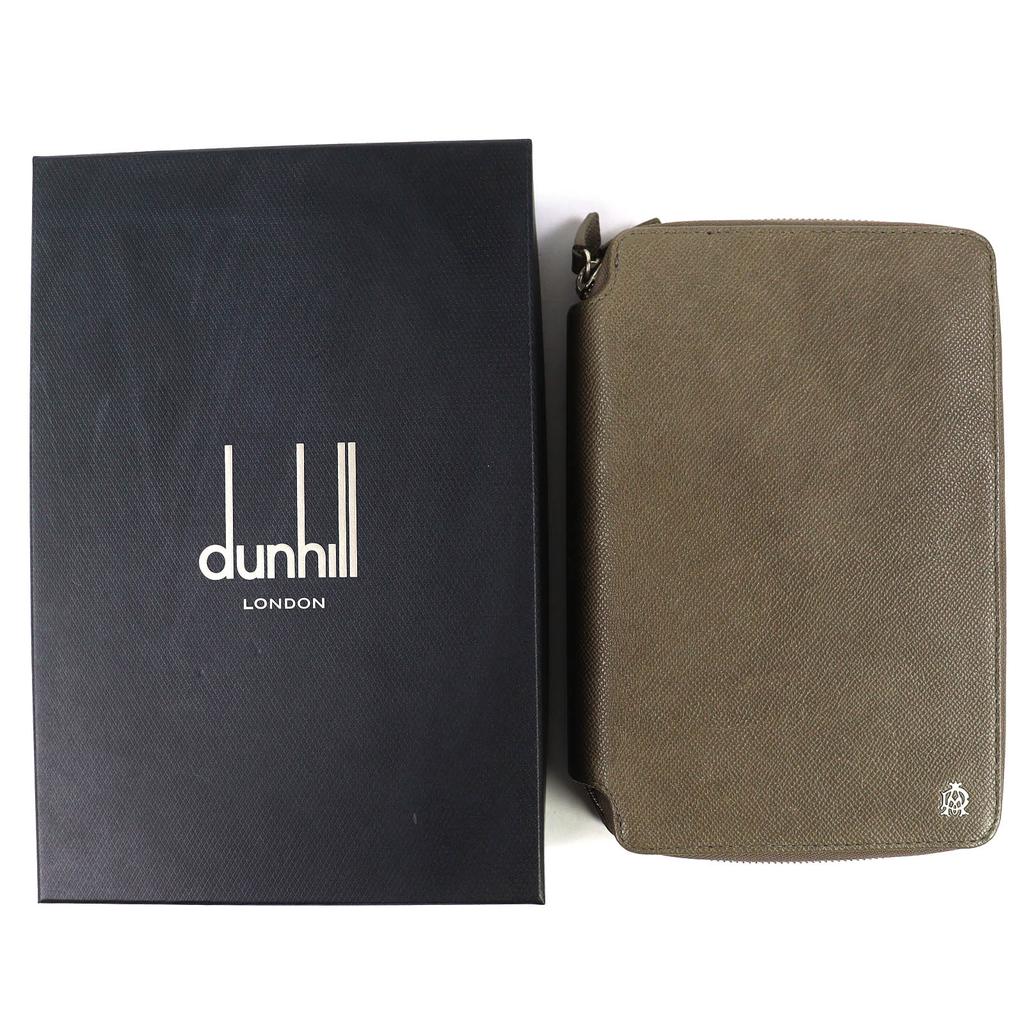 Great Dunhill Purse Bordon Double Zipper Organizer Long Wallet Brown leather Used
