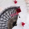 Lolita Cosplay Hand Held Fan Gothic Angel Wing Feather Rose Bead Chain Lace Flower Black Folding Fan Dance Photo Props Halloween