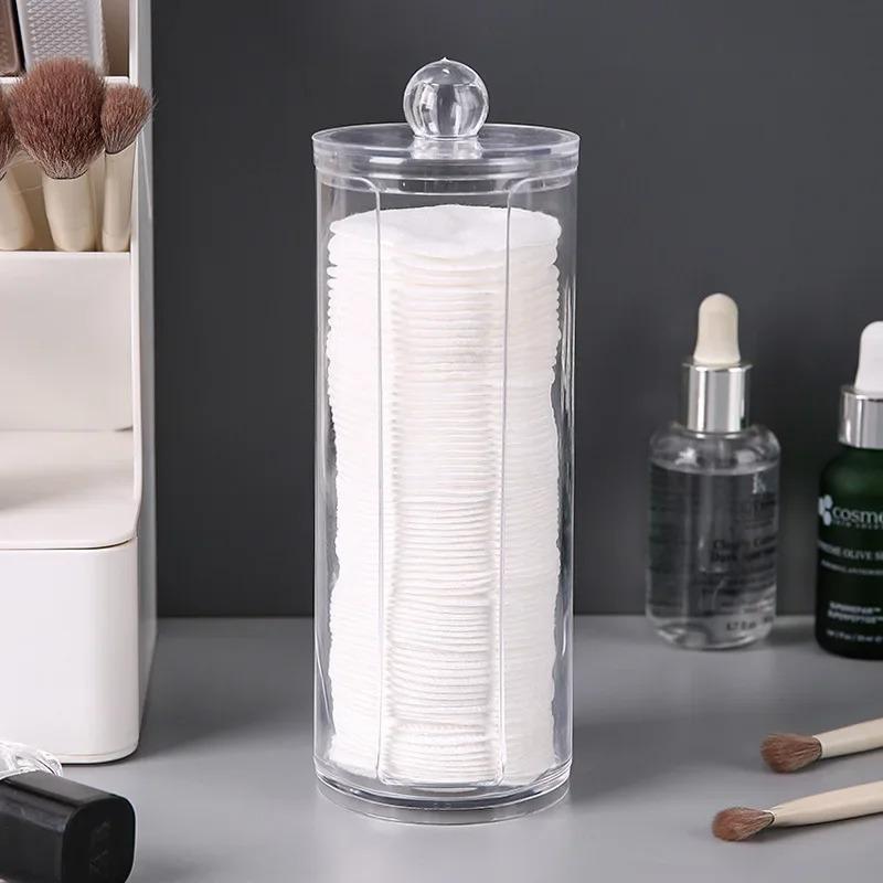 Acrylic Makeup Organizer Cotton Swabs Containerwith Bamboo Lid Cosmetic Transparent Box Cotton Pad Organizer Jewelry Storage Box