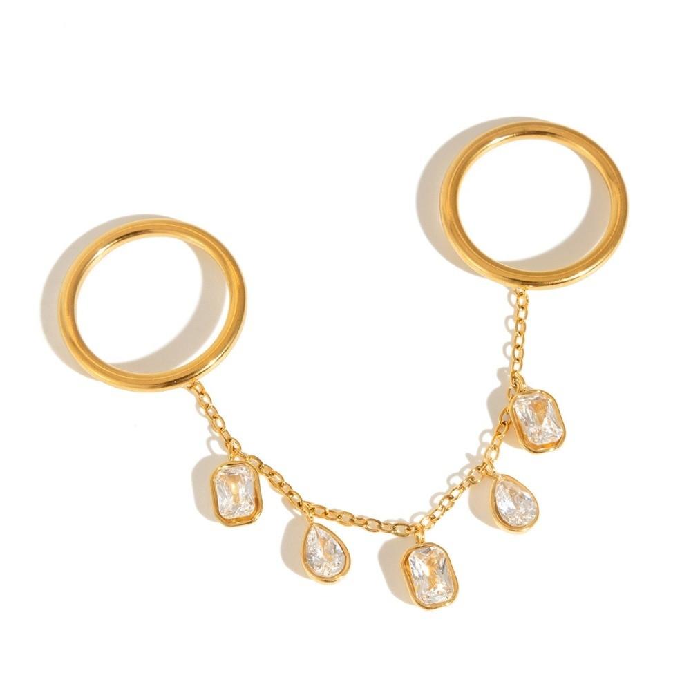 Gold Color Cubic Zirconia Rings Drop-shaped Gothic Style Rings Tassel Pendant Rings  Jewelry