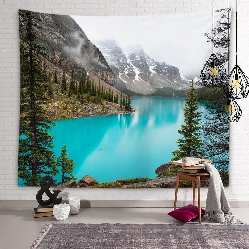 Natural Mountain Lake View Wall Decoration Tapestry Home Living Room Tapestry