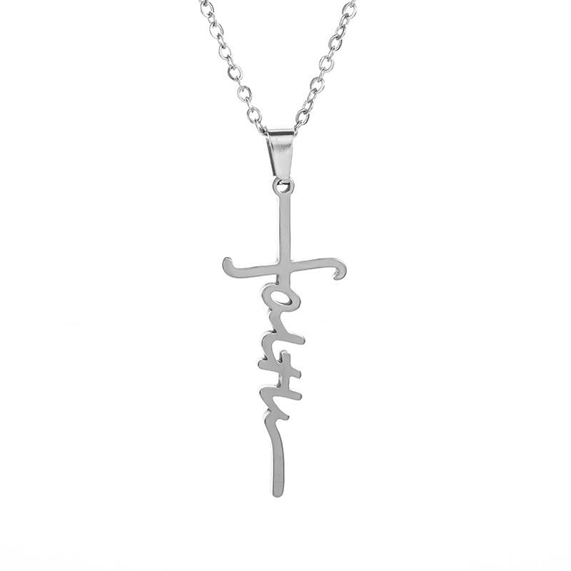 Hot Selling Stainless Steel Cross Necklace with English Letter Cross Necklace