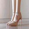 Temperament Sandals Female Sexy Waterproof Table High Heels Thick Heel Female Royal Sister College Air Dry Pointed Versatile Nude Rivets