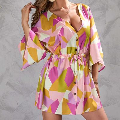 Women Clothing V-Neck Half-Length Sleeve Summer Dress New Styles Short Skirt Hot Selling In Summer