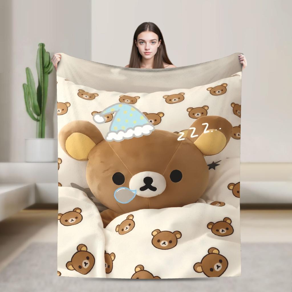 Cute Bear Rilakkumas Warm Soft Blankets Boy Girl Plush Bedding Throws Novelty Living Room Flannel Bedspread Sofa Bed Cover