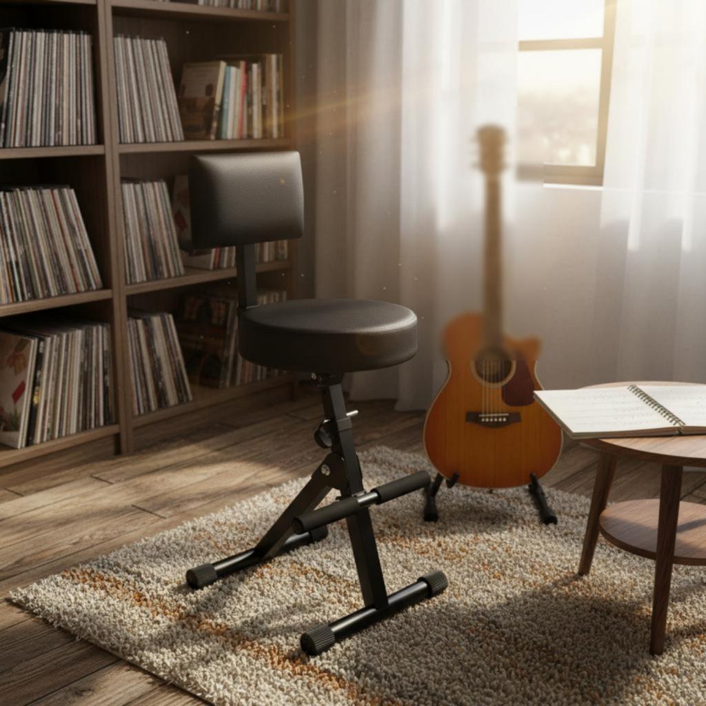 Backrest Guitar Stool Foldable Folding Guitar Stool Playing Seat Non-Slip Feet Music Gear Heavy-Duty For Stage