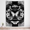 Flower and Butterfly Vertical Tapestry, Black and White Aesthetic Tarot Wall Tapestry, Moon and Stars Floral Tapestries Bedroom