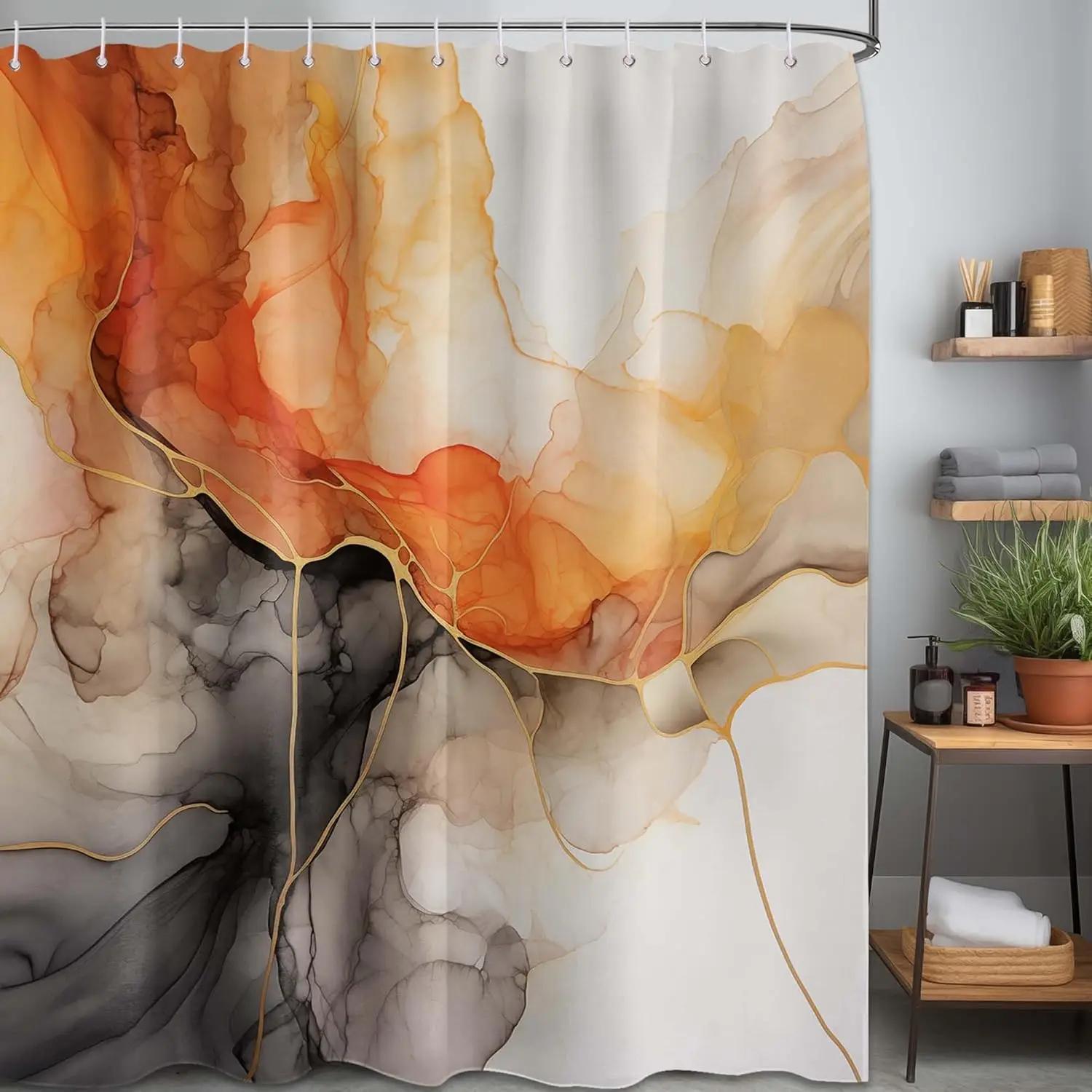 

Marble Abstract Crack Colorful Shower Curtain Bathroom Decoration, Fabric Bathtub Shower Curtain with Hook 180X180CM 90X180CM