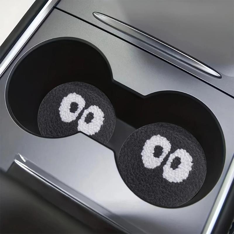 2pcs Car Big Eye Interior Coaster Wear-Resistant and Absorbent Leather Non-Slip Anti-Shock Anti-Water Leakage Proof Cup Holders 5