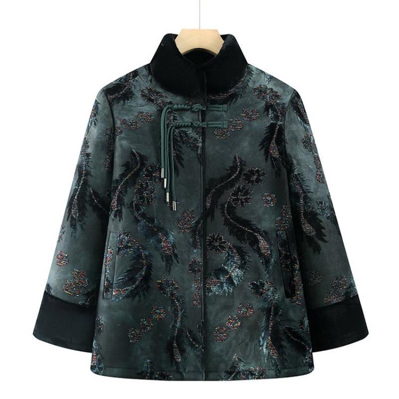 

Зимняя стеганая одежда бабушки, одежда для женщин среднего и пожилого возраста, одежда для мамы 0 пожилая женщина 0 бархатная стеганая куртка 5XL [recommended 150-80kg] синий