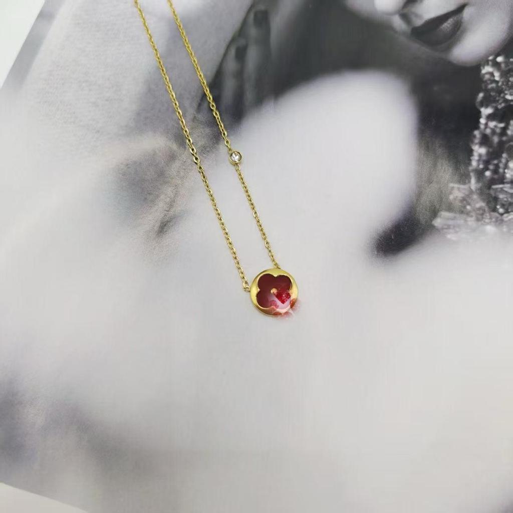 Europäische & Amerikanische Titanstahl Vierblättriges Kleeblatt Halskette für Damen - Bunte Schlüsselbein Kette, Trendiger Schmuck