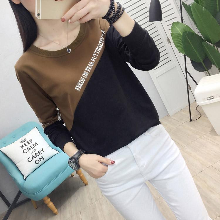 Simple Color Stitching T-shirt Slim Fashion Letter Printing Thin Sweater Spring Korean Women's Sweatshirt
