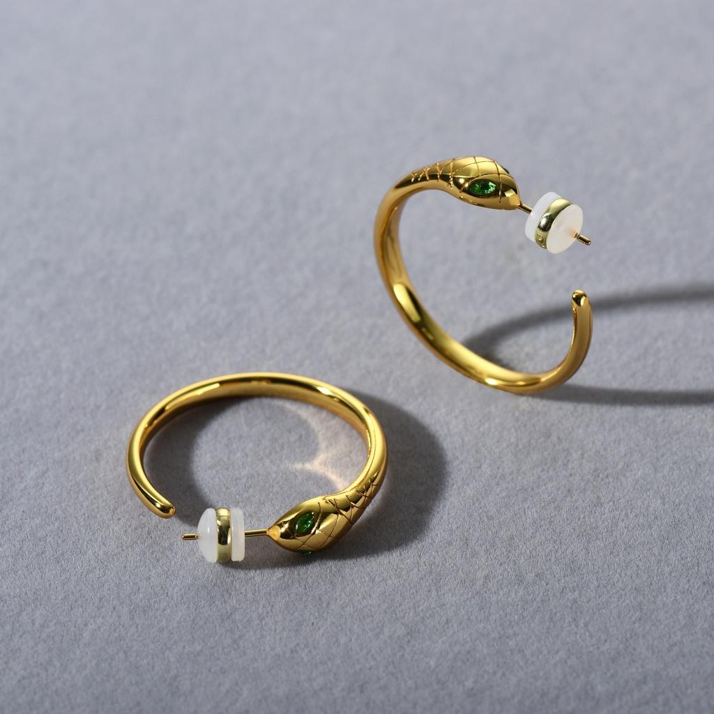 Original Design Earrings Serpentine Copper Plated 18K Gold Inlaid Zircon Earrings S925 Silver Needle Stud Earrings Unique Earrings