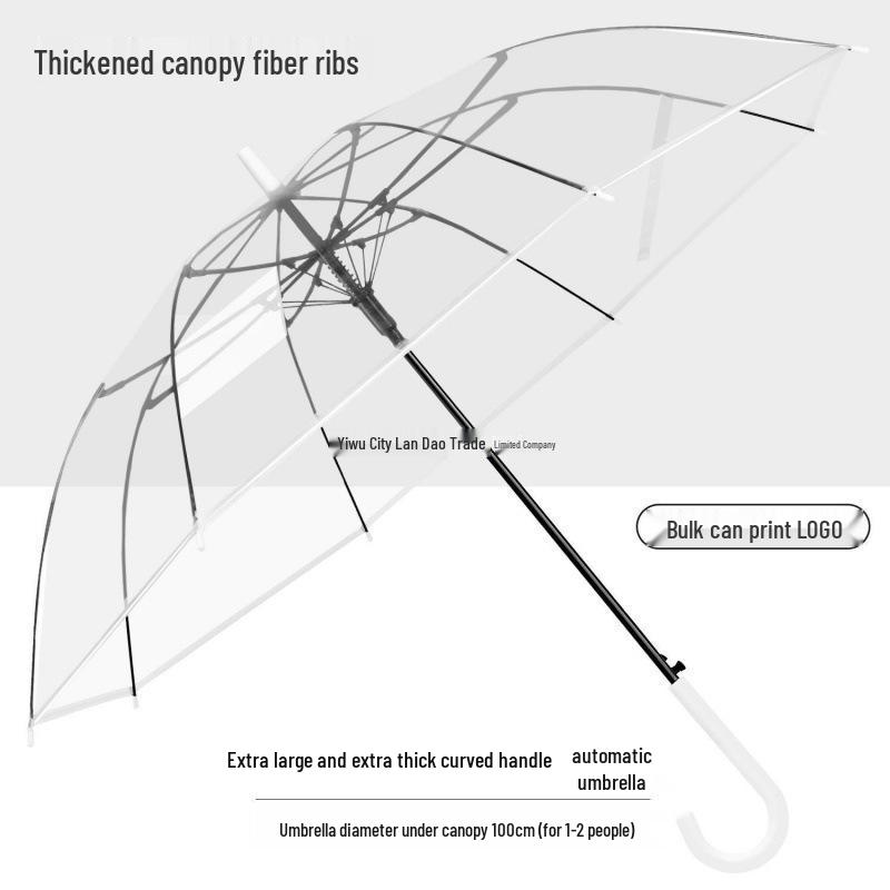 Parapluie Transparent Blanc Haute Qualité avec Long Manche, 16 Baleines pour Deux Personnes, Design Élégant pour la Pluie ou le Soleil