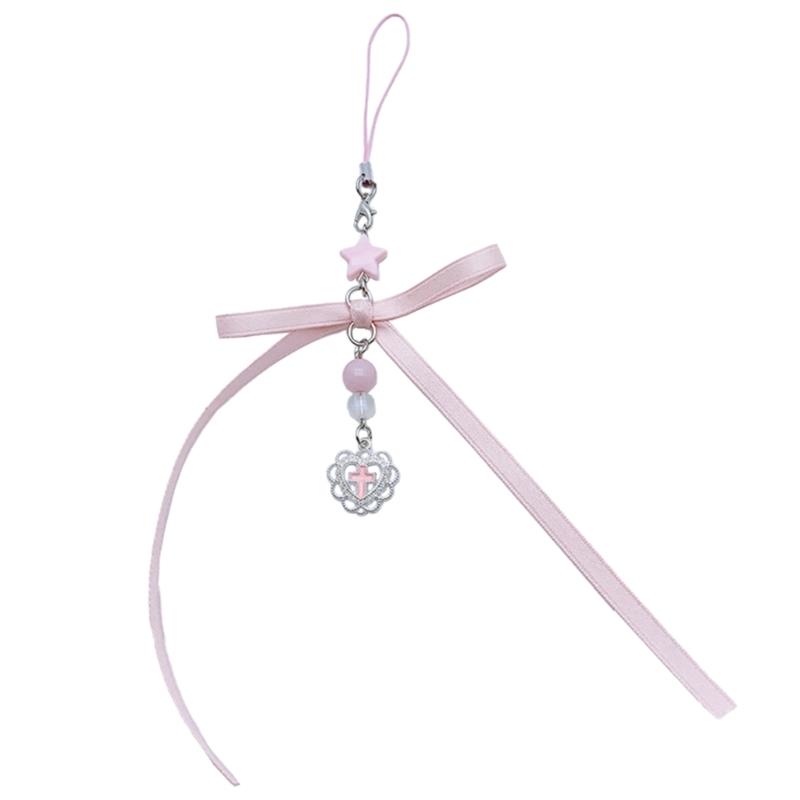 Korálkový telefonní šňůrka s mašlí a přívěskem na zápěstí, odnímatelný baletní střevíček, řetízek na klíče, přenosné příslušenství pro ženy