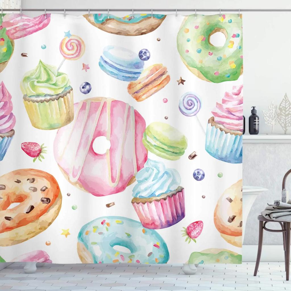 Shower Curtain Colorful Donuts Pink Chocolate Lemon Blue Mint Glaze Bathroom Curtains Polyester Fabric Waterproof Bathroom Decor