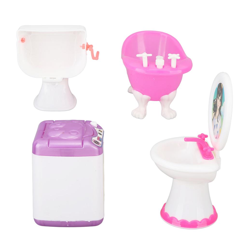 Dollhouse Bathroom Set Simulation Miniature Toilet Basin Bathtub Mirror Washing Machine Dollhouse
