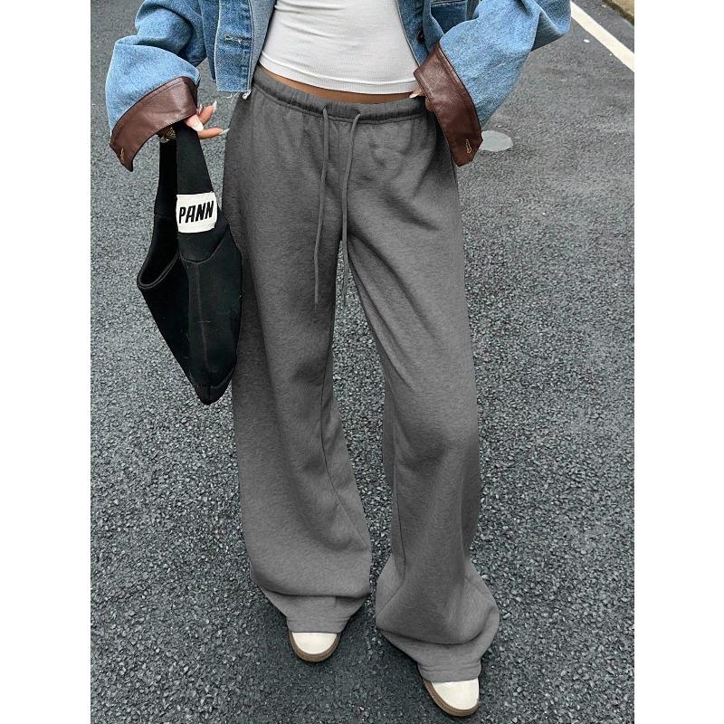 Women's Mid Low Waist Drawstring Wide Leg Sweatpants Casual Loose Straight Leg Track Pants