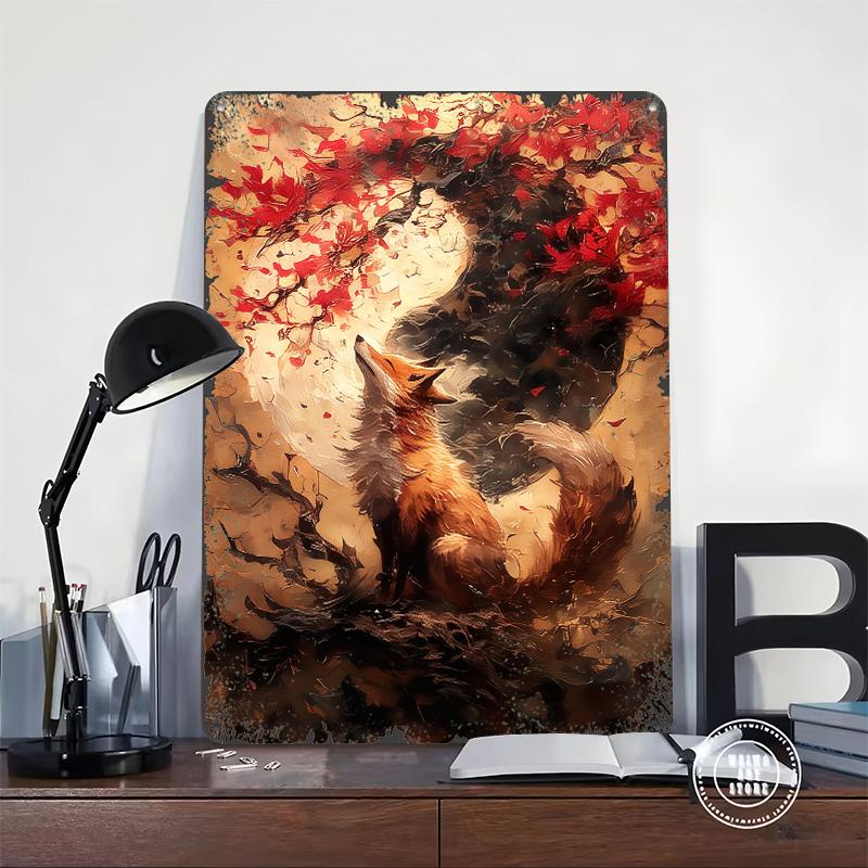 Cherry Fox Yin and Yang Tinplate Poster Customized Wall Art Vintage Retro Metal Signs for Home Decor Coffee Bar Accessories Room