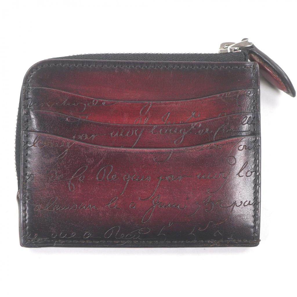 Great BERLUTI Card Case Core Logic Calligraphy Scritto L-shaped zipper Burgundy Used