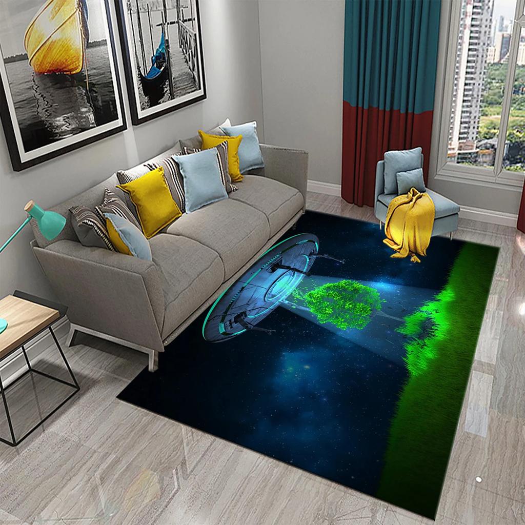 UFO Alien Carpet Mystery Science Fiction Theme Rugs for Bathroom Kitchen Floor Door Anti-Slip Mat Bedroom Entrance Decor Rugs