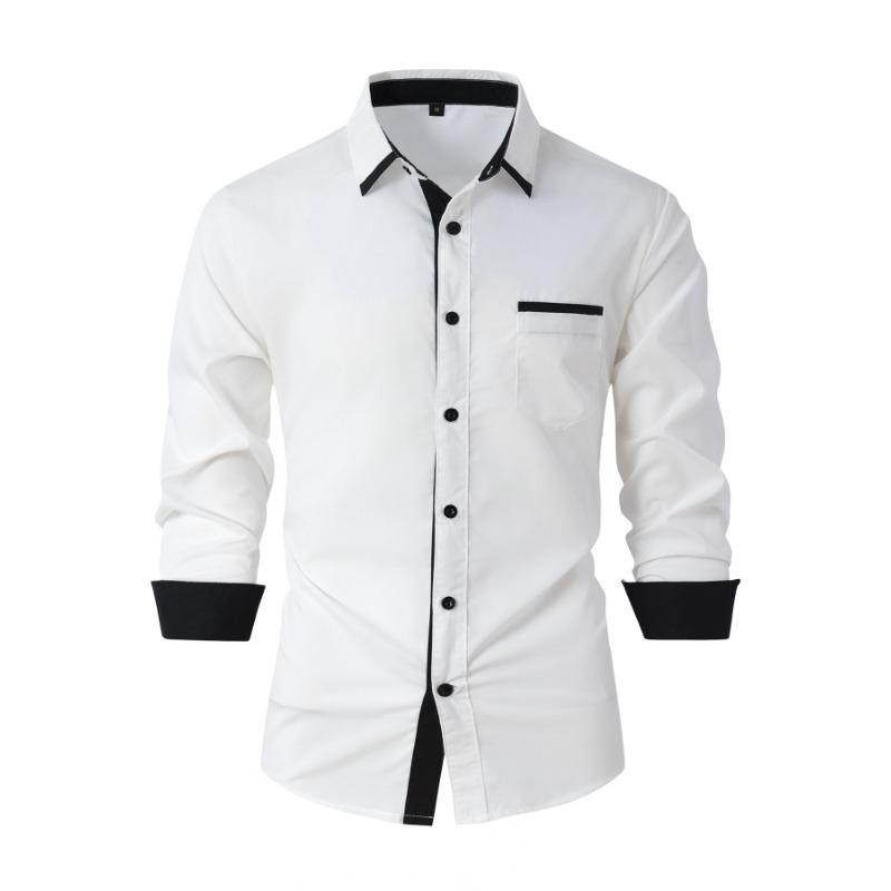 Spring and Autumn New Men's Color Matching Business Casual Slim Long Sleeve Shirt