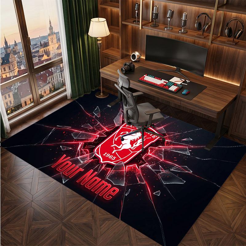 Tappeto in Cristallo di Velluto Personalizzato FC Twente, Stampa Testo Nome Personalizzato, Logo Calcio Morbido Antiscivolo Tappetino per Pavimento Decorazione Casa Regalo