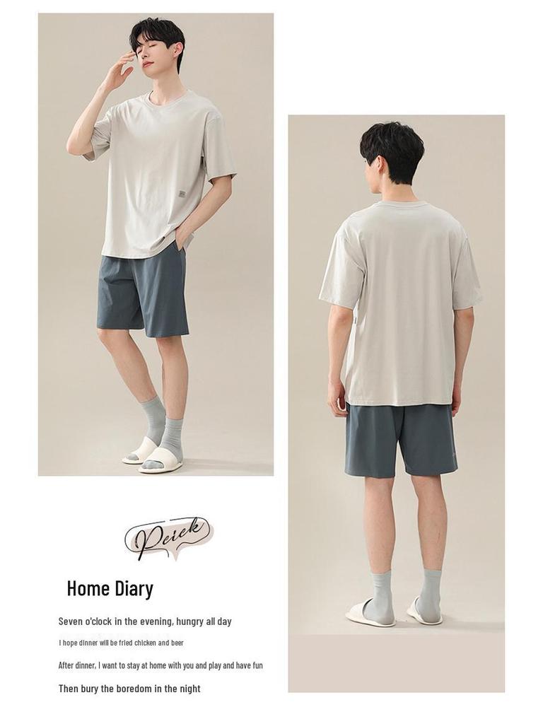 Modal Men's Summer Pajamas Set - Short Sleeve Pullover and Shorts for Cooling Comfort