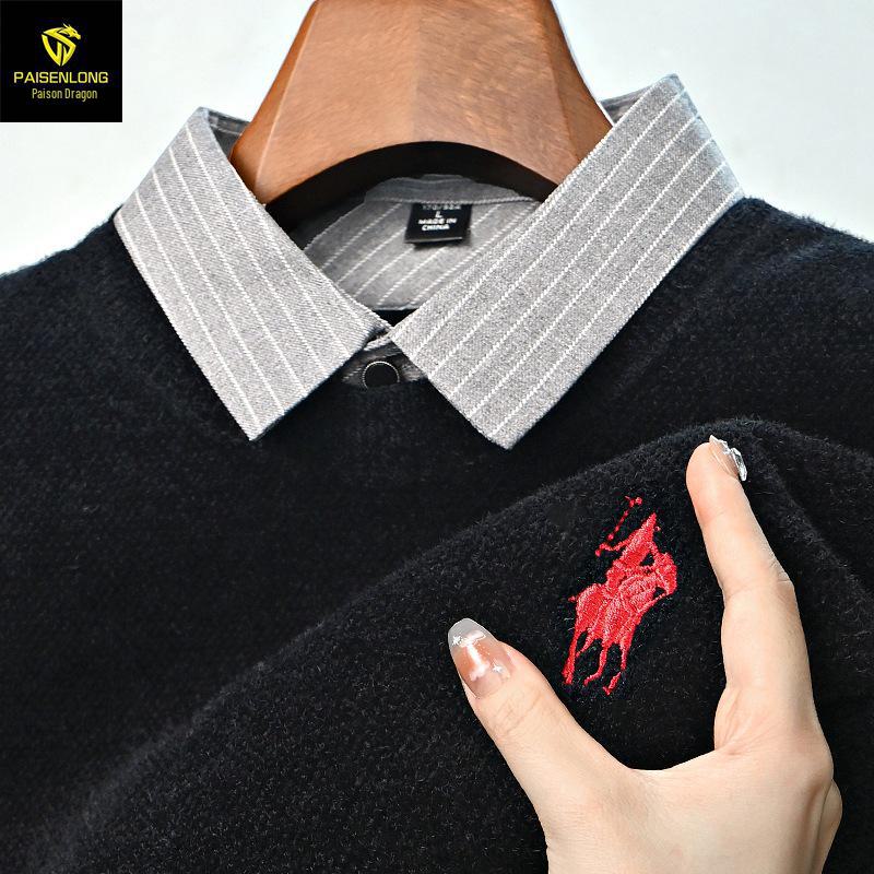 Paisong Herren Chenille Pullover: Samt Lagenlook, Herbst/Winter Dickstrick für Mittelalte.