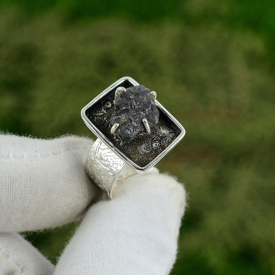 

Natural Amethyst Rough Gemstone Stackable Adjustable Ring 925 Sterling Silver Adjustable