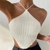 Damen Strick Halterneck Crop Top Krawatten Detail Street Style