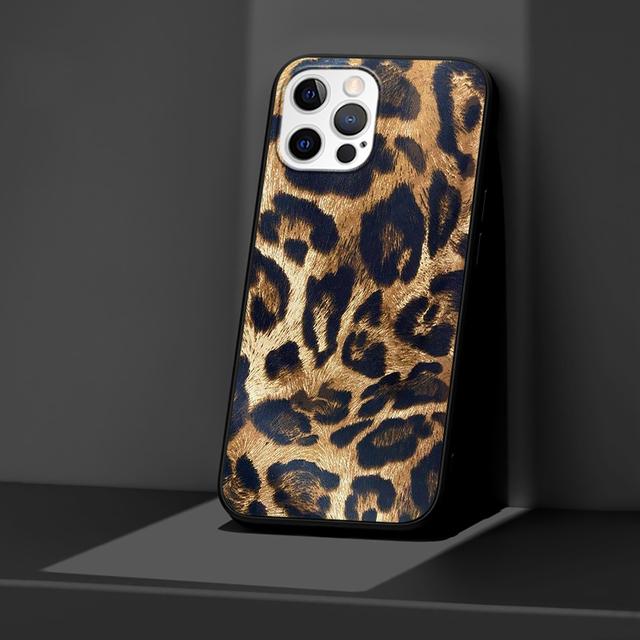 Fodral för Iphone 11 13 12 Mini 14 Pro Max Xr 7 8 +Se 2020 Xs 6 6s Plus 5 5s Svart Silikon Telefonskydd Leopardmönster