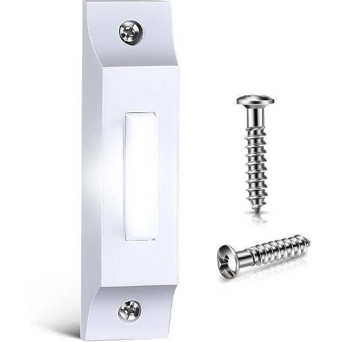 Enhon LED Lighted Doorbell Button, Solid and Sleek Metal Wall Mounted Door Bell Push Buttons for Home, Universal Garage Door Opener Switch (White)