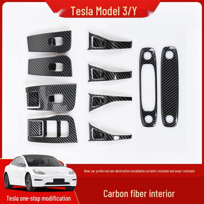 Tesla Model 3/Y Carbon Fiber Interior Console & Steering Wheel Trim
