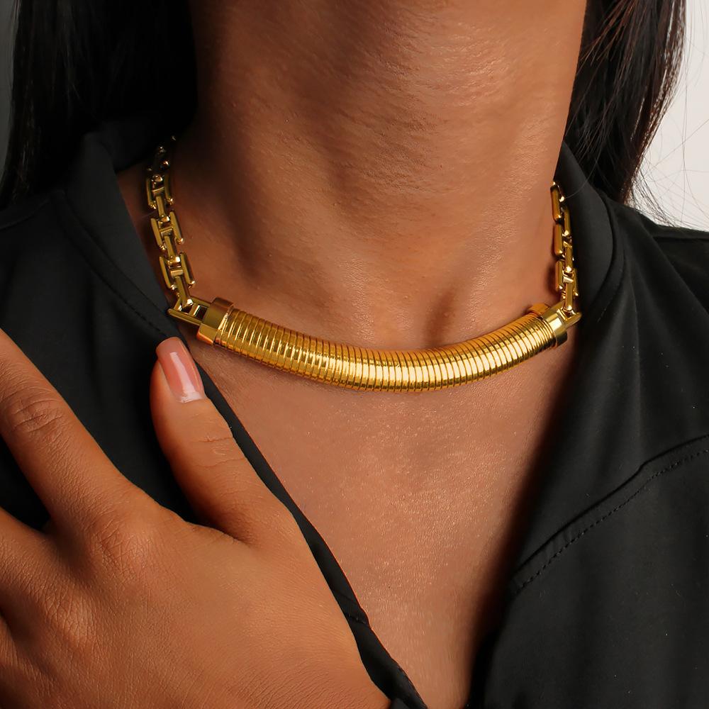 Customizable PVD 18K Gold Plated Stainless Steel Certified Trendy Chunky Strand Choker Necklace Women's Party Occasion Emotion