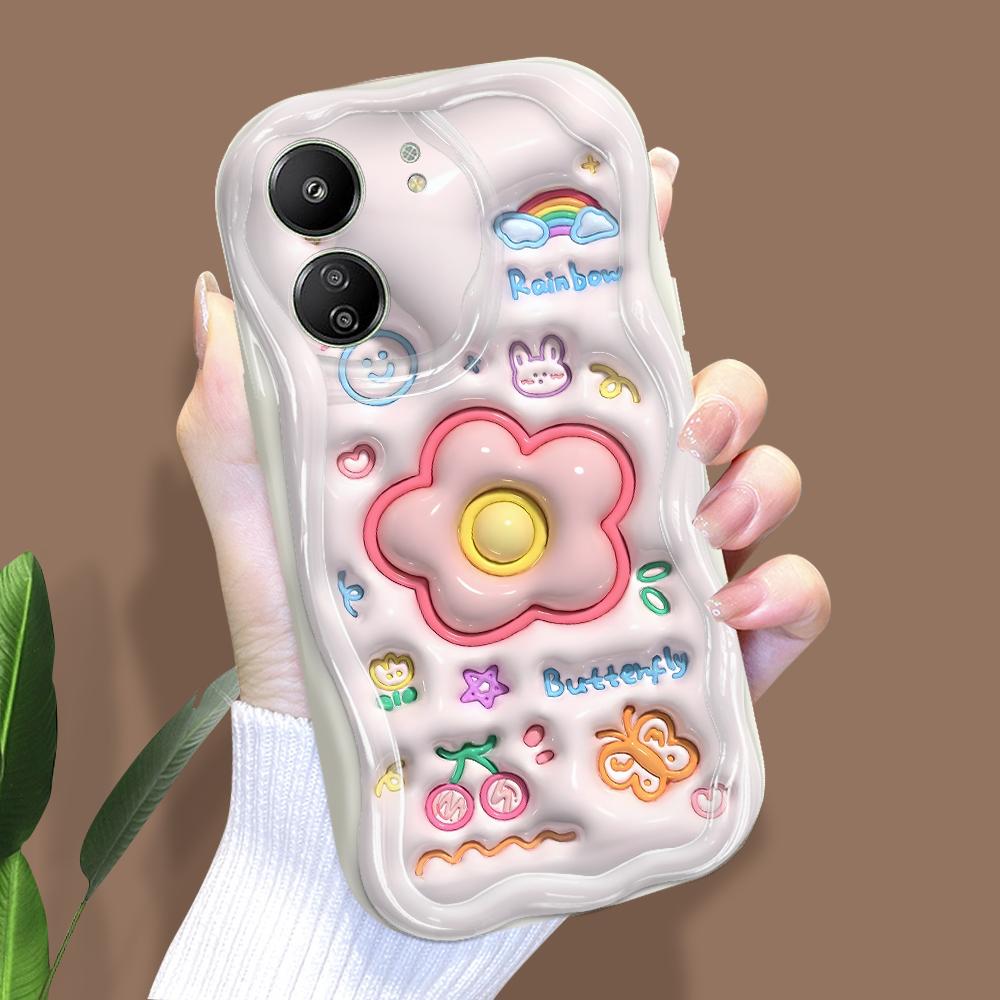 

Милый мультяшный узор, кремовая текстура, мягкий силиконовый чехол с волнистыми краями, чехол для телефона Xiaomi Redmi Redmi Note 12S белый