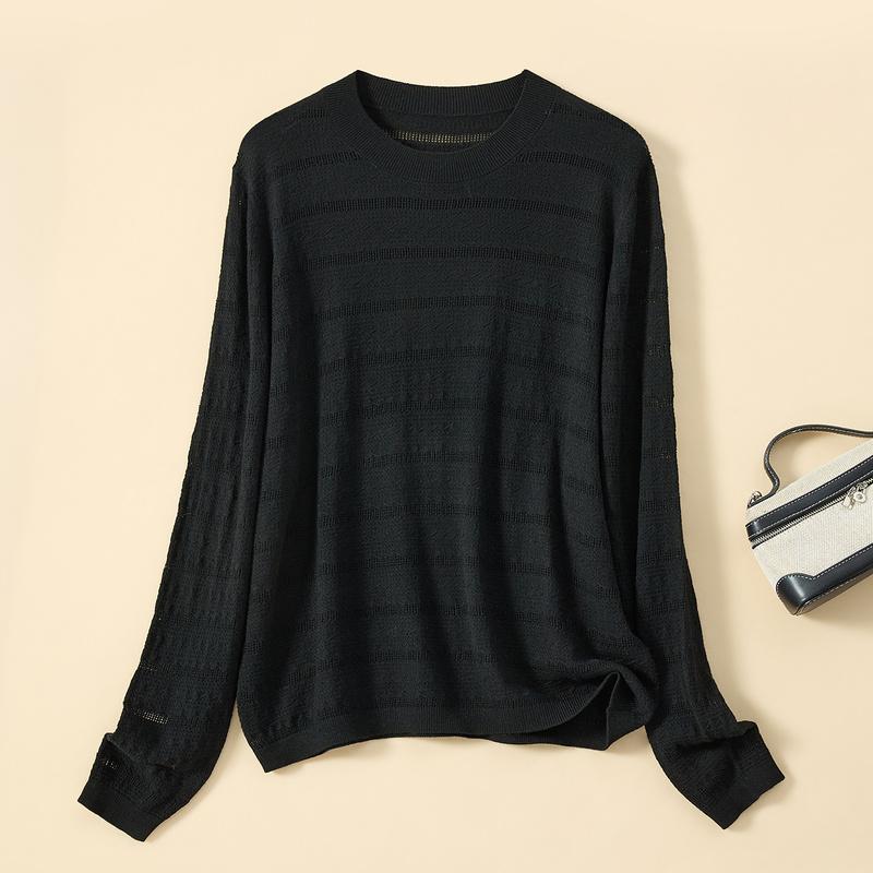 Women's Hollow Striped Knitted Wool Sweater
