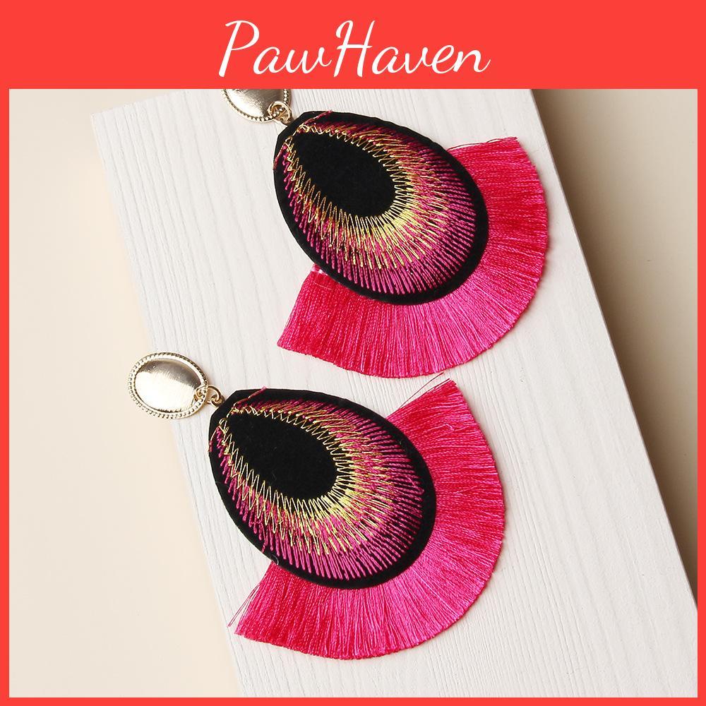 Stylish Feather Drop Earrings With Embroidered Embellishments For Casual And Formal Occasions