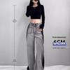 Women's High-Waist Black & Gray Wide-Leg Jeans - Personalized Summer Casual, Slimming, All-Match, Floor-Length Design.