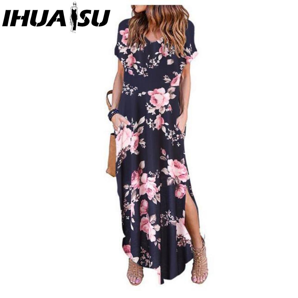 IHUASU Women's Fashion Summer Spring Short Sleeve V-Neck Casual Dresses