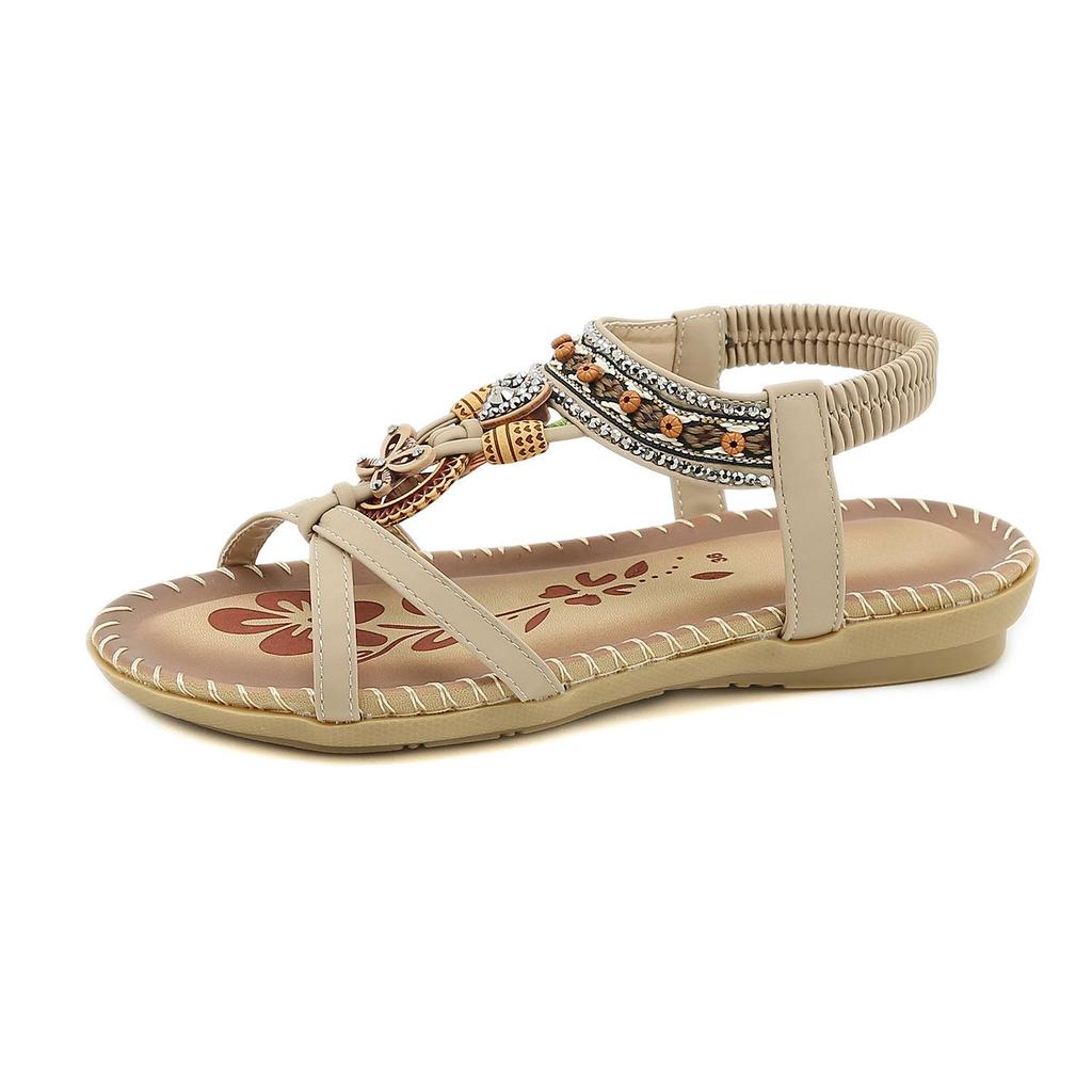 Bohemian Plus Size Rhinestone Flower Sandals - Spring 2025 Beach Open Toe